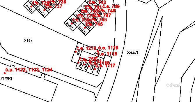 Kuřim 1119 na parcele st. 4136 v KÚ Kuřim, Katastrální mapa