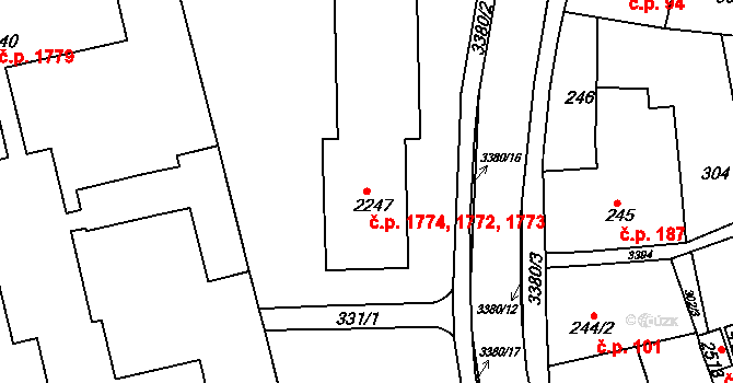 Česká Třebová 1772,1773,1774 na parcele st. 2247 v KÚ Česká Třebová, Katastrální mapa