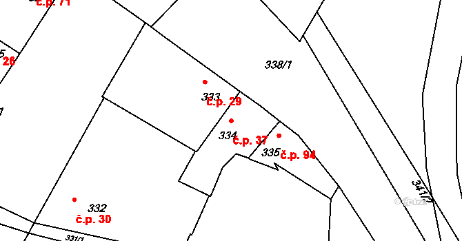 Velké Chvalovice 37, Pečky na parcele st. 334 v KÚ Velké Chvalovice, Katastrální mapa