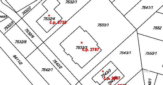 Jižní Předměstí 2787, Plzeň na parcele st. 7533/3 v KÚ Plzeň, Katastrální mapa