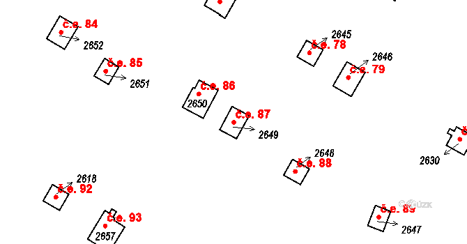 Hamrníky 87, Mariánské Lázně na parcele st. 2649 v KÚ Úšovice, Katastrální mapa