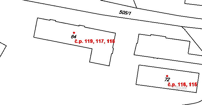 Březová 117,118,119 na parcele st. 64 v KÚ Březová u Sokolova, Katastrální mapa