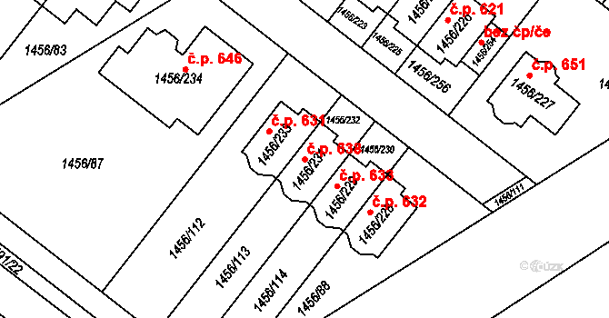 Troubsko 638 na parcele st. 1456/231 v KÚ Troubsko, Katastrální mapa