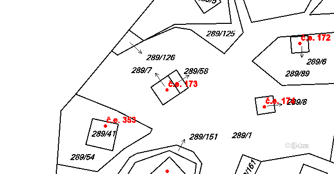 Milná 173, Frymburk na parcele st. 289/7 v KÚ Frymburk, Katastrální mapa