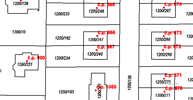 Vejprnice 867 na parcele st. 1200/248 v KÚ Vejprnice, Katastrální mapa