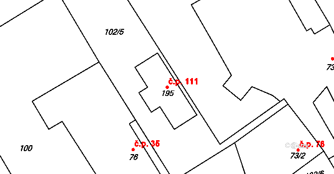 Břevenec 111, Šumvald na parcele st. 195 v KÚ Břevenec, Katastrální mapa