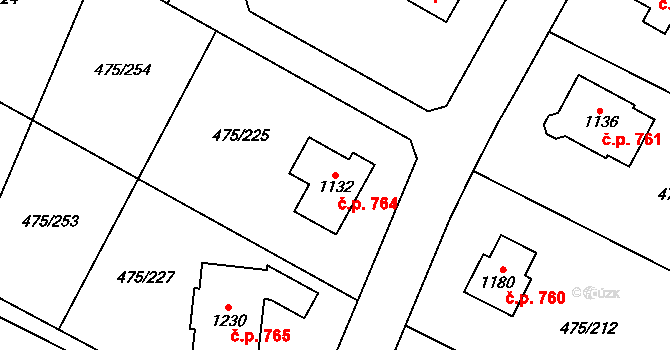 Dolní Bousov 764 na parcele st. 1132 v KÚ Dolní Bousov, Katastrální mapa