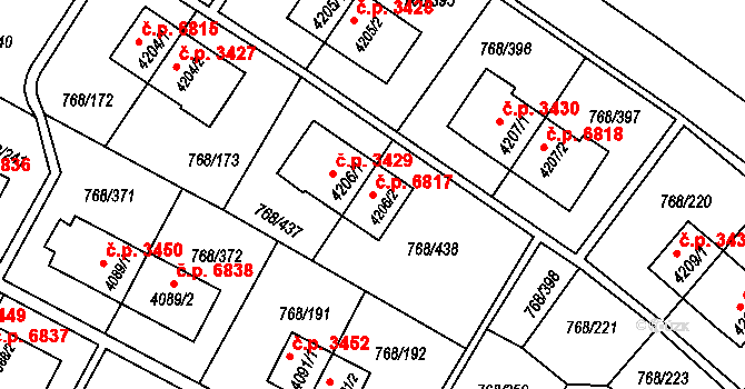 Zlín 6817 na parcele st. 4206/2 v KÚ Zlín, Katastrální mapa