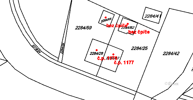 Benešov 1176 na parcele st. 2284/26 v KÚ Benešov u Prahy, Katastrální mapa