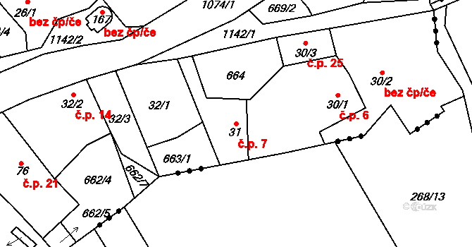 Hrušovka 7, Velemín na parcele st. 31 v KÚ Bílý Újezd, Katastrální mapa
