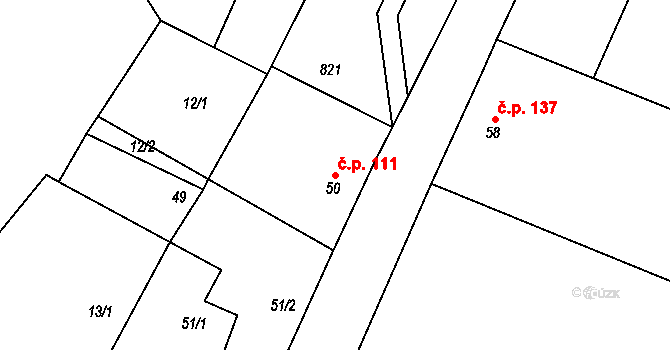 Šardičky 111, Kojátky na parcele st. 50 v KÚ Šardičky, Katastrální mapa