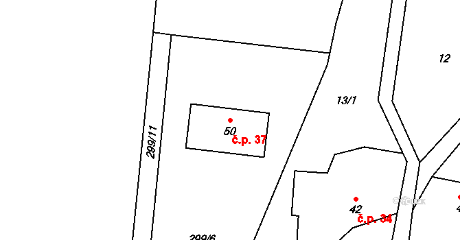 Sušetice 37, Sedlec-Prčice na parcele st. 50 v KÚ Sušetice, Katastrální mapa
