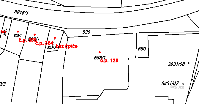 Stará Bělá 128, Ostrava na parcele st. 588/1 v KÚ Stará Bělá, Katastrální mapa