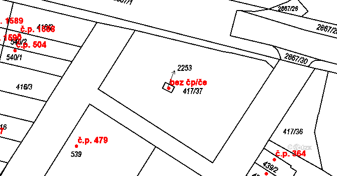 Bystřice pod Hostýnem 42535565 na parcele st. 2253 v KÚ Bystřice pod Hostýnem, Katastrální mapa