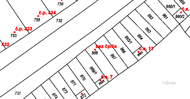 Mikulčice 44821565 na parcele st. 868 v KÚ Mikulčice, Katastrální mapa