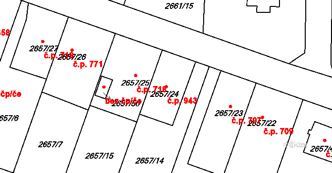 Předměstí 943, Opava na parcele st. 2657/24 v KÚ Opava-Předměstí, Katastrální mapa