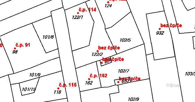 Rudná 45735565 na parcele st. 122/2 v KÚ Dušníky u Rudné, Katastrální mapa