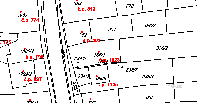 Nivnice 1023 na parcele st. 336/1 v KÚ Nivnice, Katastrální mapa