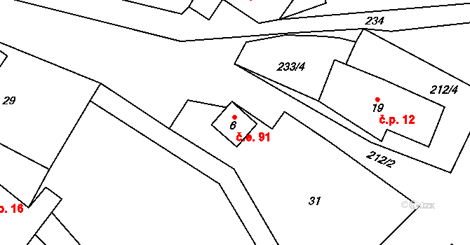 Hluboká 91, Trhová Kamenice na parcele st. 6 v KÚ Hluboká u Trhové Kamenice, Katastrální mapa