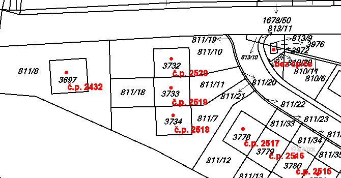 Říčany 2519 na parcele st. 3733 v KÚ Říčany u Prahy, Katastrální mapa