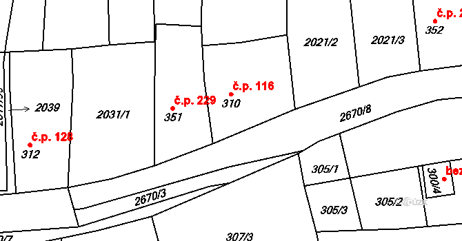 Klenčí pod Čerchovem 116 na parcele st. 310 v KÚ Klenčí pod Čerchovem, Katastrální mapa