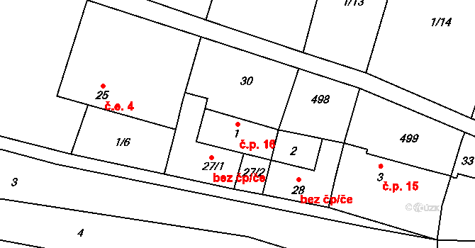 Černice 16, Chanovice na parcele st. 1 v KÚ Černice u Defurových Lažan, Katastrální mapa