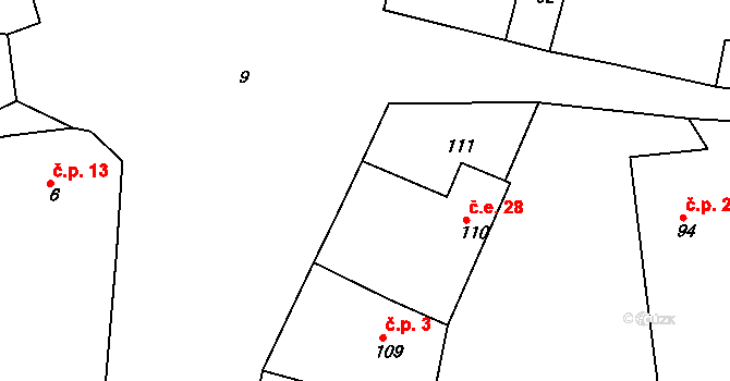 Střapole 28, Bušovice na parcele st. 110 v KÚ Střapole, Katastrální mapa