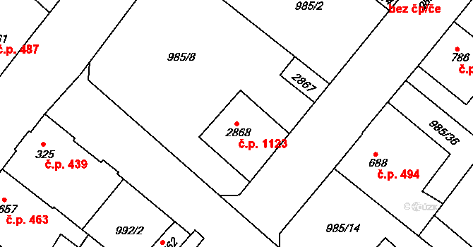 Náchod 1123 na parcele st. 2868 v KÚ Náchod, Katastrální mapa