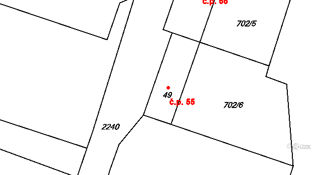 Hrobice 55 na parcele st. 49 v KÚ Hrobice, Katastrální mapa