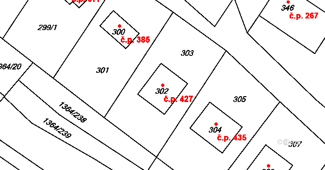 Černá Hora 427 na parcele st. 302 v KÚ Černá Hora, Katastrální mapa