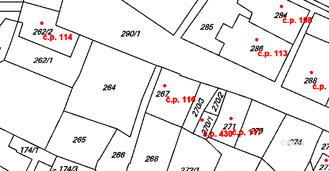 Mohelnice 116 na parcele st. 267 v KÚ Mohelnice, Katastrální mapa
