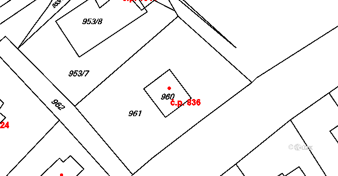 Kopřivnice 836 na parcele st. 960 v KÚ Kopřivnice, Katastrální mapa