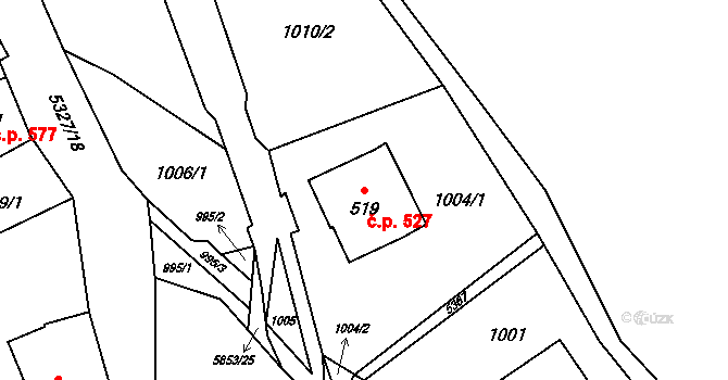 Mikulášovice 527 na parcele st. 519 v KÚ Mikulášovice, Katastrální mapa