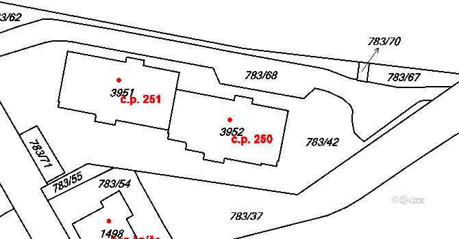 Nádražní Předměstí 250, Český Krumlov na parcele st. 3952 v KÚ Český Krumlov, Katastrální mapa