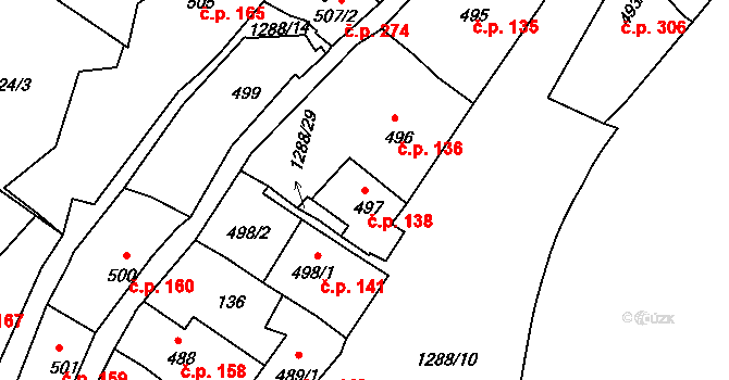 Plešivec 138, Český Krumlov na parcele st. 497 v KÚ Český Krumlov, Katastrální mapa