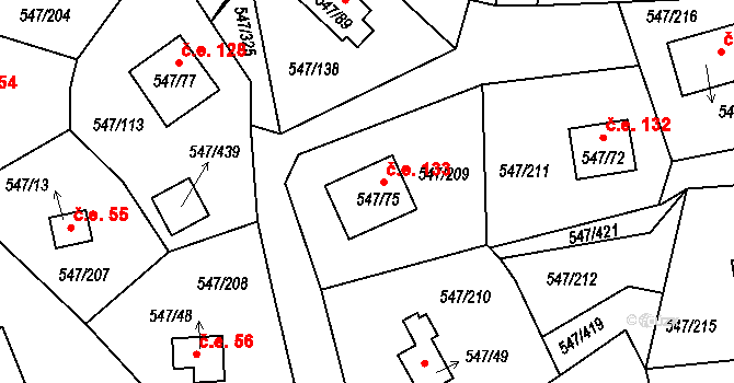 Kovářov 133, Frymburk na parcele st. 547/75 v KÚ Frymburk, Katastrální mapa