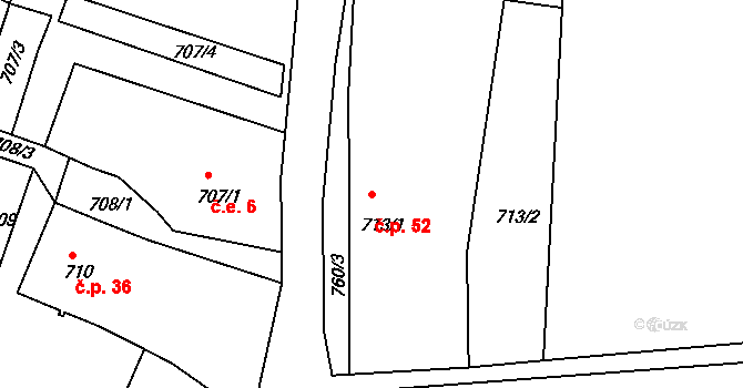 Podlesice 52, Veliká Ves na parcele st. 713/1 v KÚ Veliká Ves, Katastrální mapa