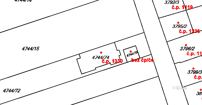 Vlčnov 1330 na parcele st. 4744/74 v KÚ Vlčnov, Katastrální mapa