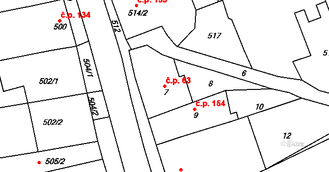 Velké Hostěrádky 63 na parcele st. 7 v KÚ Velké Hostěrádky, Katastrální mapa