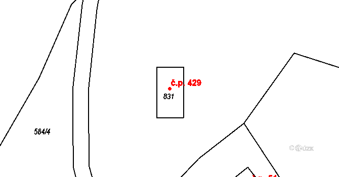 Mníšek 429 na parcele st. 831 v KÚ Mníšek u Liberce, Katastrální mapa