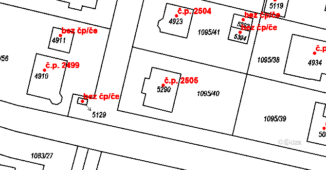 Nymburk 2505 na parcele st. 5290 v KÚ Nymburk, Katastrální mapa