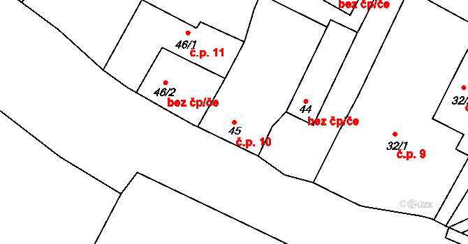 Křemenec 10, Konice na parcele st. 45 v KÚ Křemenec, Katastrální mapa