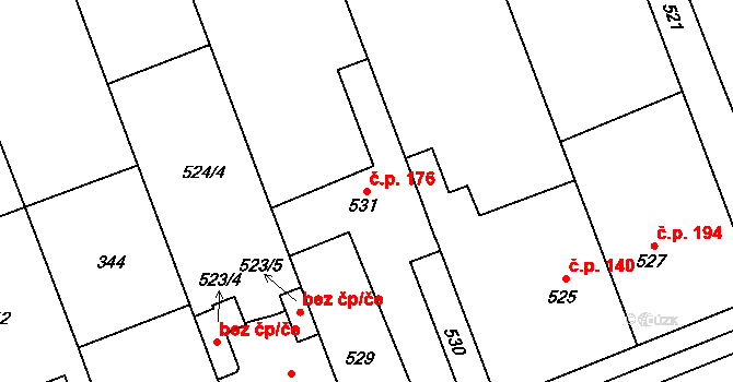 Přerov VII-Čekyně 176, Přerov na parcele st. 531 v KÚ Čekyně, Katastrální mapa