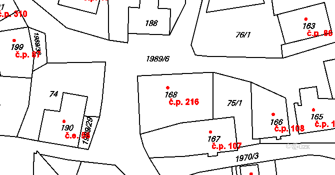 Abertamy 216 na parcele st. 168 v KÚ Abertamy, Katastrální mapa