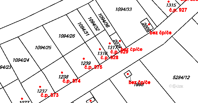 Jáchymov 928 na parcele st. 1316 v KÚ Jáchymov, Katastrální mapa