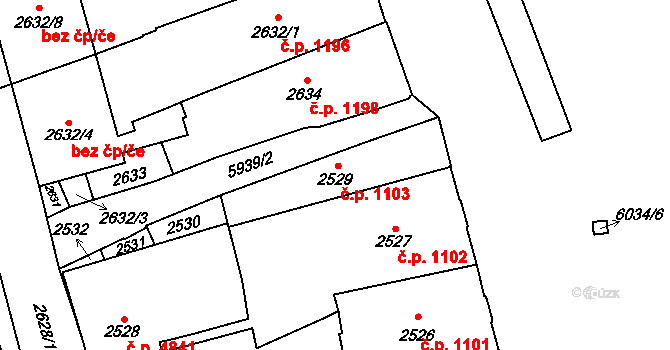 Jihlava 1103 na parcele st. 2529 v KÚ Jihlava, Katastrální mapa