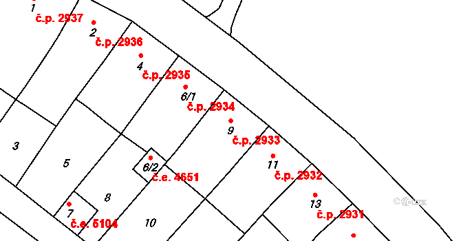 Helenín 2933, Jihlava na parcele st. 9 v KÚ Helenín, Katastrální mapa