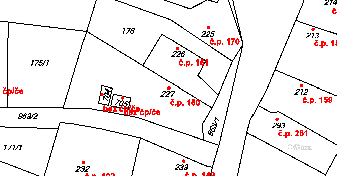 Rožďalovice 150 na parcele st. 227 v KÚ Rožďalovice, Katastrální mapa