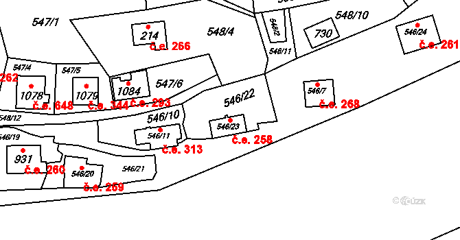 Kamenný Újezdec 258, Kamenný Přívoz na parcele st. 546/23 v KÚ Kamenný Přívoz, Katastrální mapa