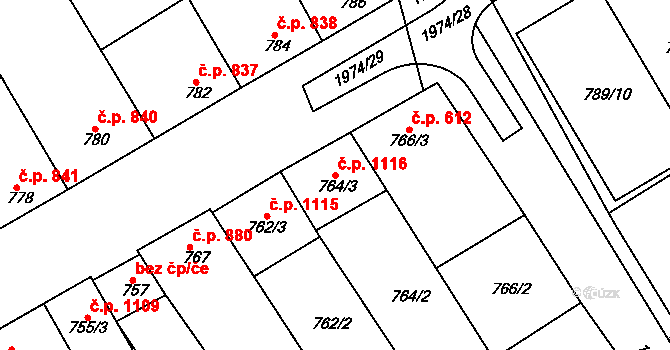 Mistřín 1116, Svatobořice-Mistřín na parcele st. 764/3 v KÚ Mistřín, Katastrální mapa